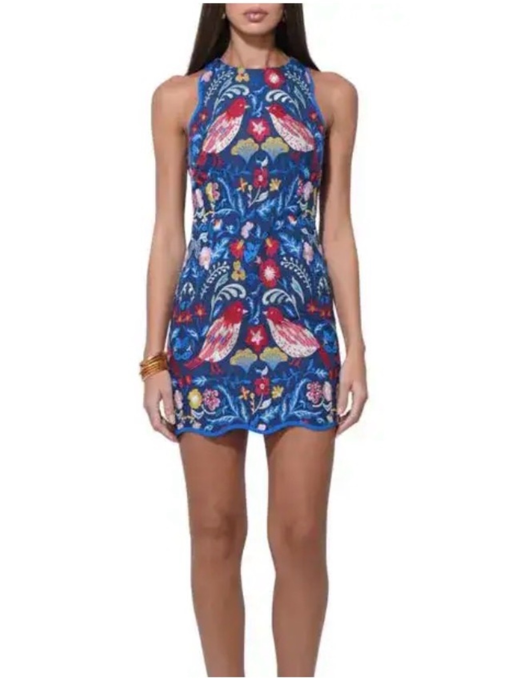 Adelyn Rae Blue Floral & Parrot Halter Mini Dress